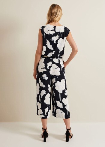 Phase Eight Noelle Floral Print Culotte Trousers Navy Canada | IEKMJG-362